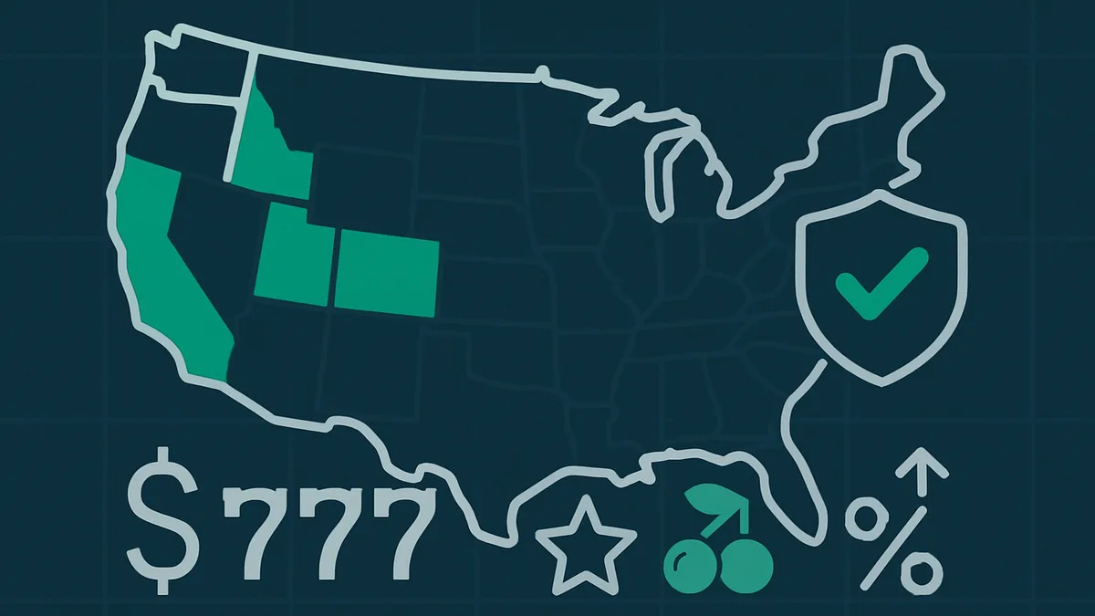 Map illustration of state-by-state real money online casino regulation across the USA